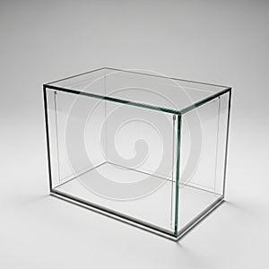 Empty Rectangular Glass Display Box with Silver Frame on White Background glass box display case