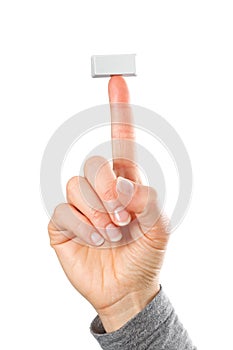 Empty rectangular key on fingertip