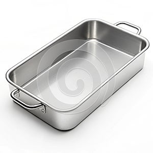 Empty rectangular metal roasting pan with handles on a white background baking pan metal pan