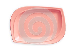 Empty rectangular plate, Exotic pink plate, View from above isolated on white background with clipping path
