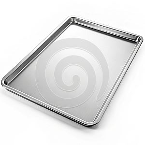 Empty rectangular silver baking sheet on a white background cookie sheet baking pan