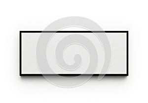 Empty rectangular white frame with black border on a white surface isolated on white background