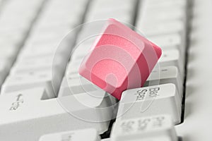 Empty red button on white computer keyboard
