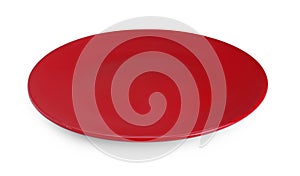 Empty red ceramic plate isolated on white