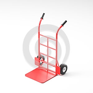 Empty red hand truck over white background
