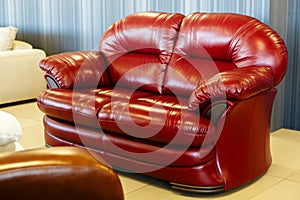 Empty red leather sofa background, Furniture decoration