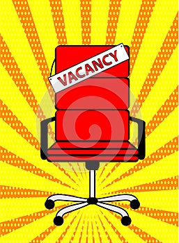 Empty red office chair and sign word vacancy on retro pop art co