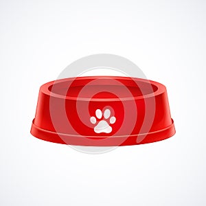 Empty red pet dog food bowl dish