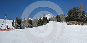 Empty red piste on Strbske pleso, Solisko ski resort, shot on Ea