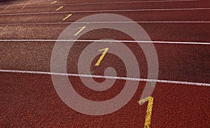 Empty red racetrack for athletics