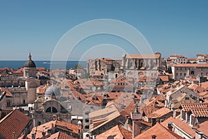 Empty red roof tiles of Dubrovnik Old town during corona virus