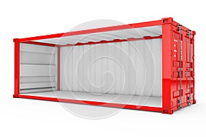 Empty Red Shipping Container with Removed Side Wall. 3d Rendering