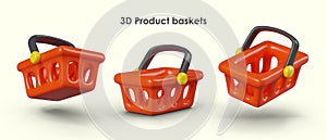 Empty red shopping cart. Realistic model in different positions