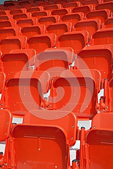 Empty, red stadium seats
