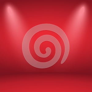 Empty red studio room background with two spotlight