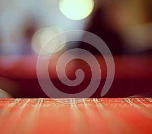 Empty red table and blur resturant background, street view