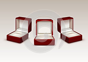 Empty Red and White Velvet Opened gift jewelry boxes Isolated