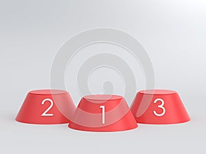 Empty red winners podium on white background. 3D rendering.