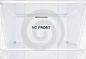 An empty refrigerator. Inside an empty, clean no frost refrigerator, a refrigerator compartment after defrosting