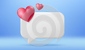 Empty reminder chat bubble. Push notice alert with heart icon. Phone 3d message template. Vector illustration