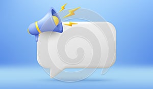 Empty reminder chat bubble. Push notice alert with megaphone offer icon. Phone 3d message template. Vector illustration