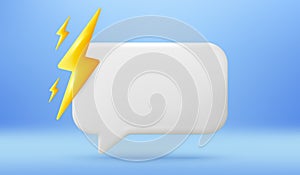 Empty reminder chat bubble. Push notice alert with power energy icon. Phone 3d message template. Vector illustration