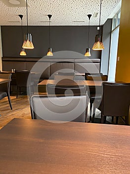 Empty restaurant, breakfast area in the hotel cafe