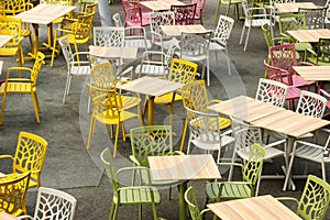 Empty Restaurant Dining Tables and Chairs