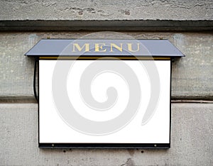 Empty restaurant menu sign on wall