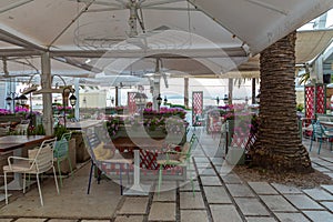 Empty restaurant at Riva promenade in Split, Croatia