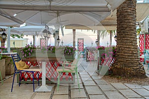 Empty restaurant at Riva promenade in Split, Croatia