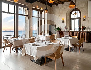 Empty Restaurant with Set Tables