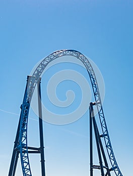 Empty ride roller coaster on sky background in amusement park