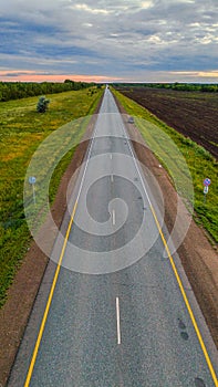 An empty road from a bird's eye view