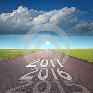 Empty road concept to upcoming 2016 new year