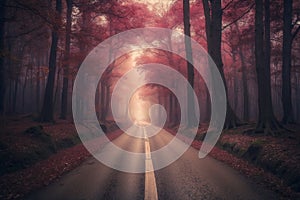 Empty Road Cutting Through Dense Forest