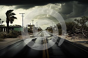 empty road after devastate from rain and wind disaster aftermath hurricane photo