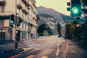 Empty road in early morning in Clarens, Switzerland