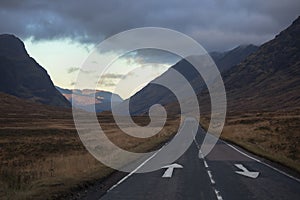 Empty road through the Highlands of Scotland