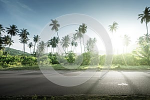 Empty road in jungle of Seychelles islands