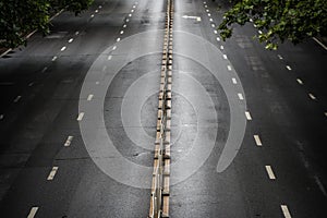 Empty road lanes in the city of Xian