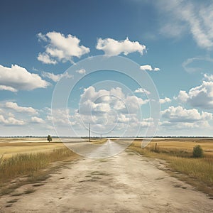 Empty Road Beside Meadow under Cloudy Sky