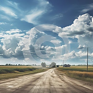 Empty Road Beside Meadow under Cloudy Sky