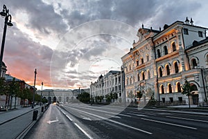 Empty road near Kremlin in Moscow, Russia