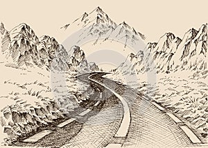 Empty road passing through alpine landscape