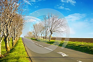 Empty road scenery with a blue horizont