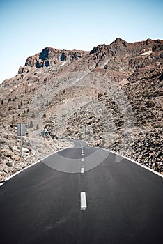 Empty road to the mountains on Tenerife, Spain
