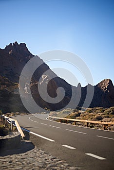 Empty road to the mountains on Tenerife, Spain