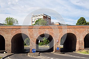 Empty road tunnel of brick