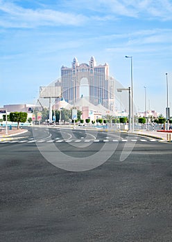 Am empty road view of Marina mall in Abudhab and Fairmont Marina Residences